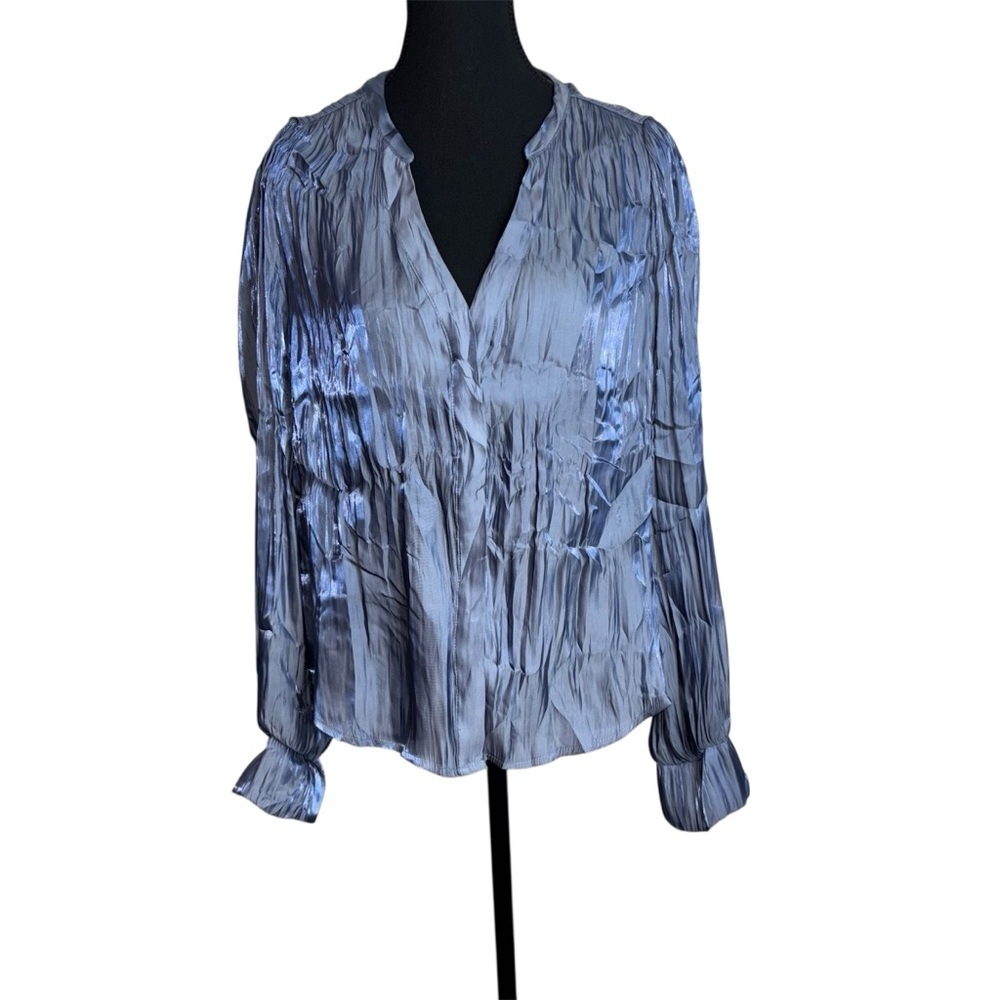 💐Melloday Shimmering Blouse Silver Blue Size Large